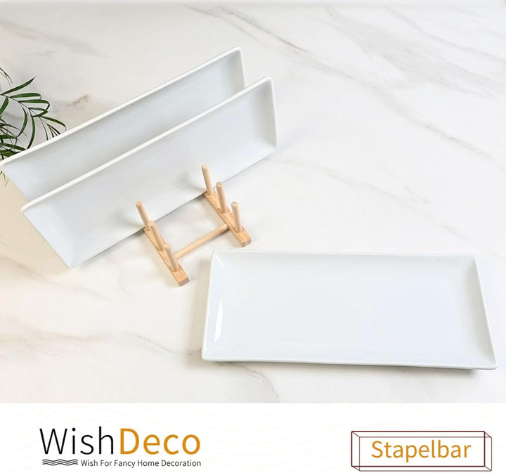 WishDeco Servierplatten Weiss Rechteckig 3er Set, Servierteller Gross 36x15 cm, Kuchenplatten Porzel