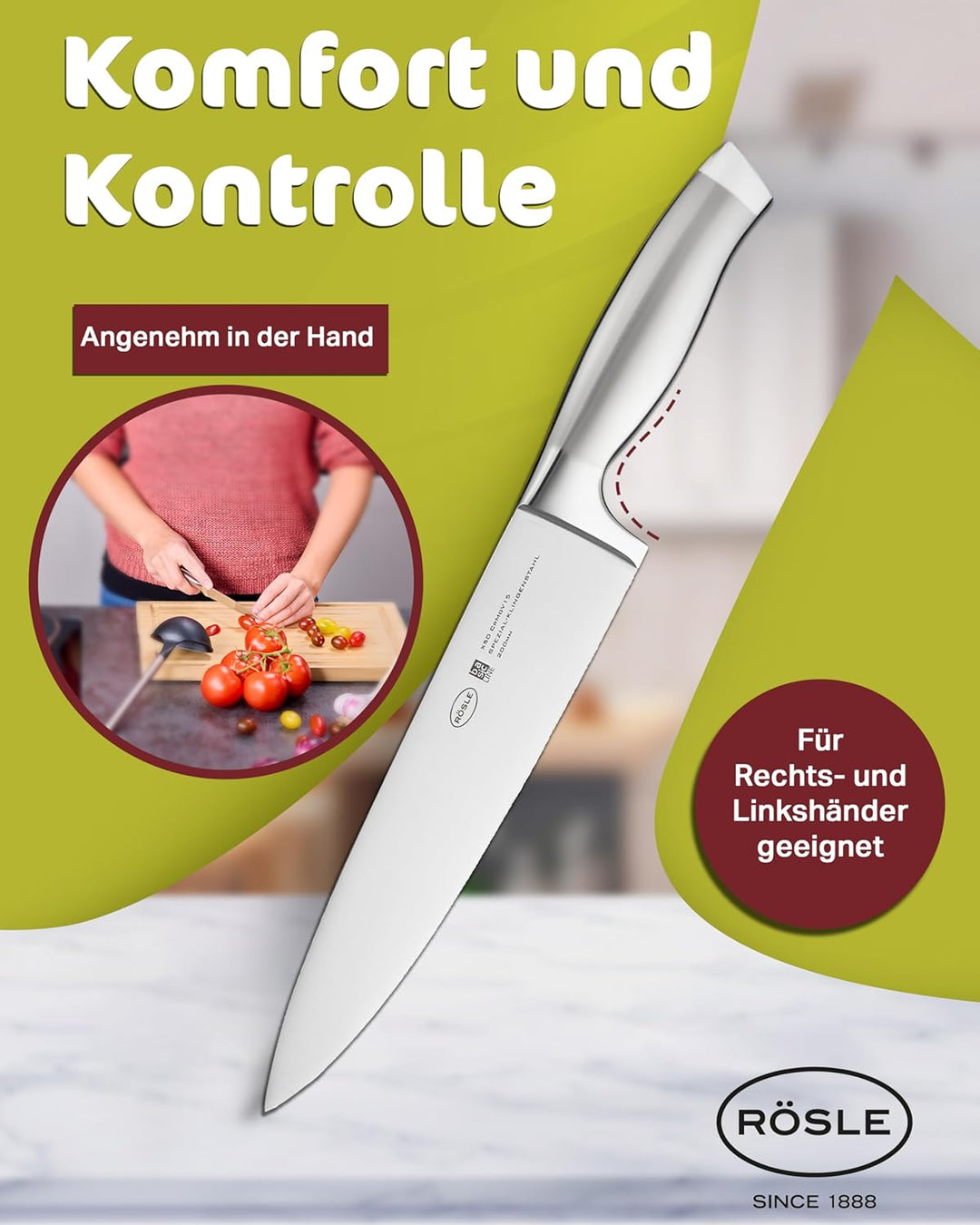 RÖSLE Kochmesser Basic Line - 20 cm hochwertiges Küchenmesser für Fleisch, Fisch, Geflügel und Gemüs