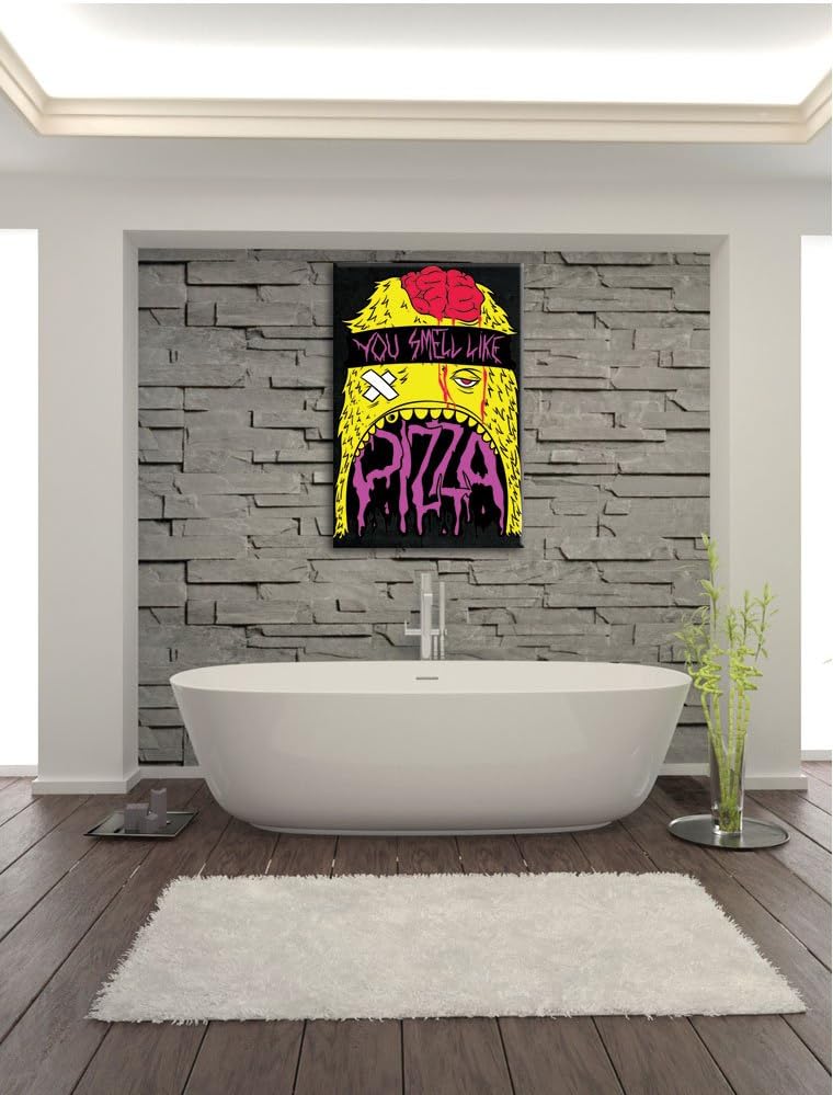 You smell like Pizza black Bild auf Leinwand, XXL riesige Bilder fertig gerahmt mit Keilrahmen, Kuns