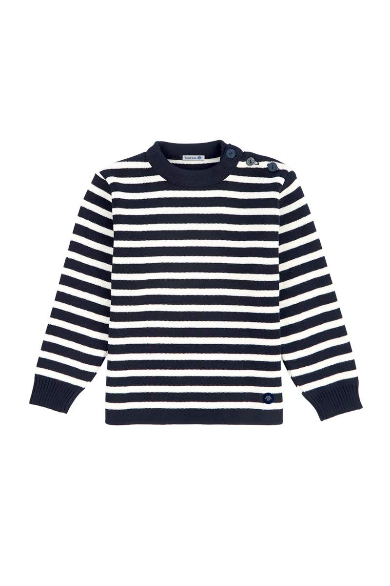 Armor Lux Unisex Gestreifter Kinder Marine-Stil Fouesnant aus Wolle und Acryl Pullover 16 Jahre Bleu