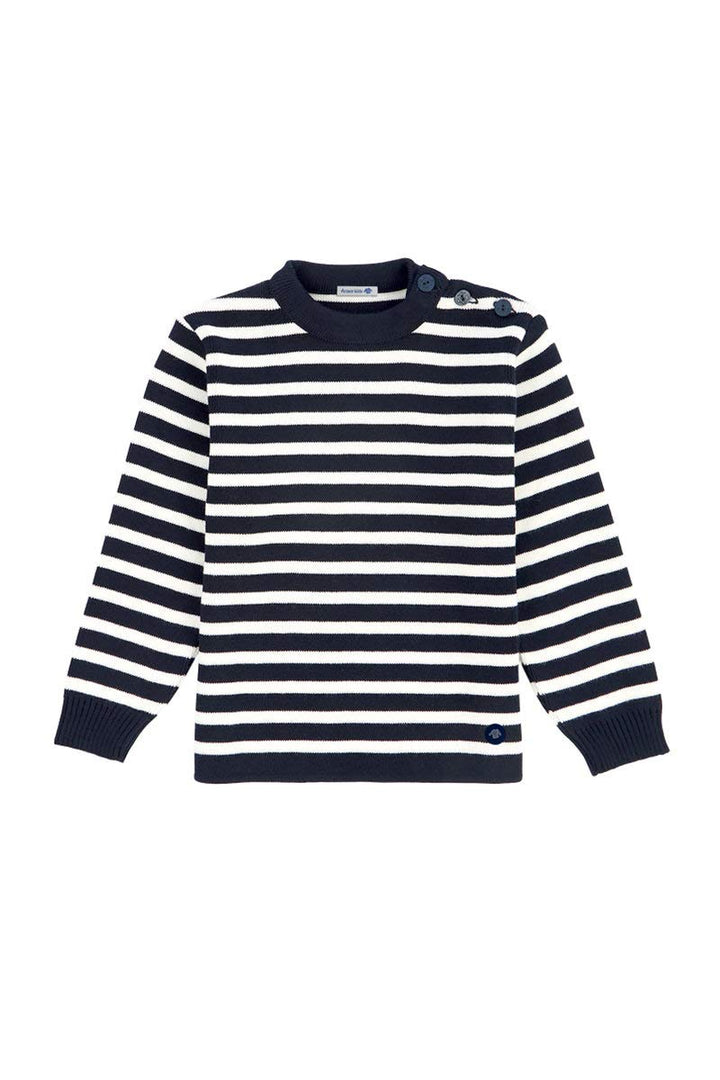 Armor Lux Unisex Gestreifter Kinder Marine-Stil Fouesnant aus Wolle und Acryl Pullover 16 Jahre Bleu