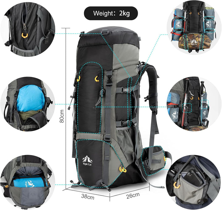 Night Cat Wanderrucksack 70L 90L Rucksack: Trekkingrucksack Reiserucksack Herren Damen Atmungsaktiv
