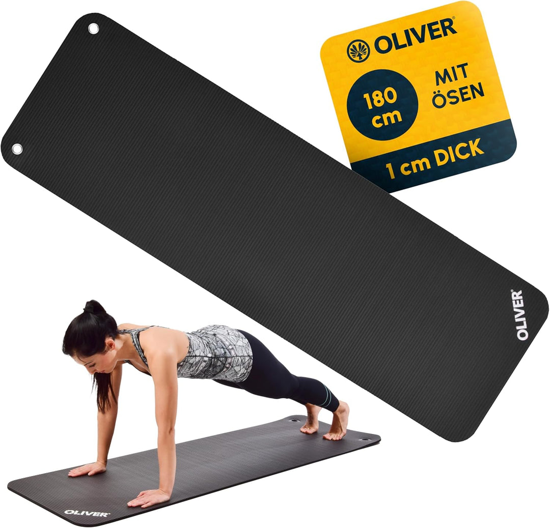 Oliver Gymnastikmatte mit Ösen 180 x 60 x 1 cm Yogamatte Pilates Fitnessmatte Gymnastikmatte rot gra