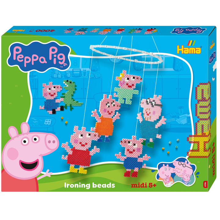 Hama Perlen 7917 Peppa Wutz & Schwester, grosse Geschenkpackung mit 4000 Midi-Perlen, 2 Stiftplatten