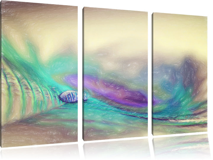 Pixxprint Pfauenfeder Detailaufnahme als Leinwandbild/Grösse: 3 Teilig (120x80) cm/Wandbild/Kunstdru