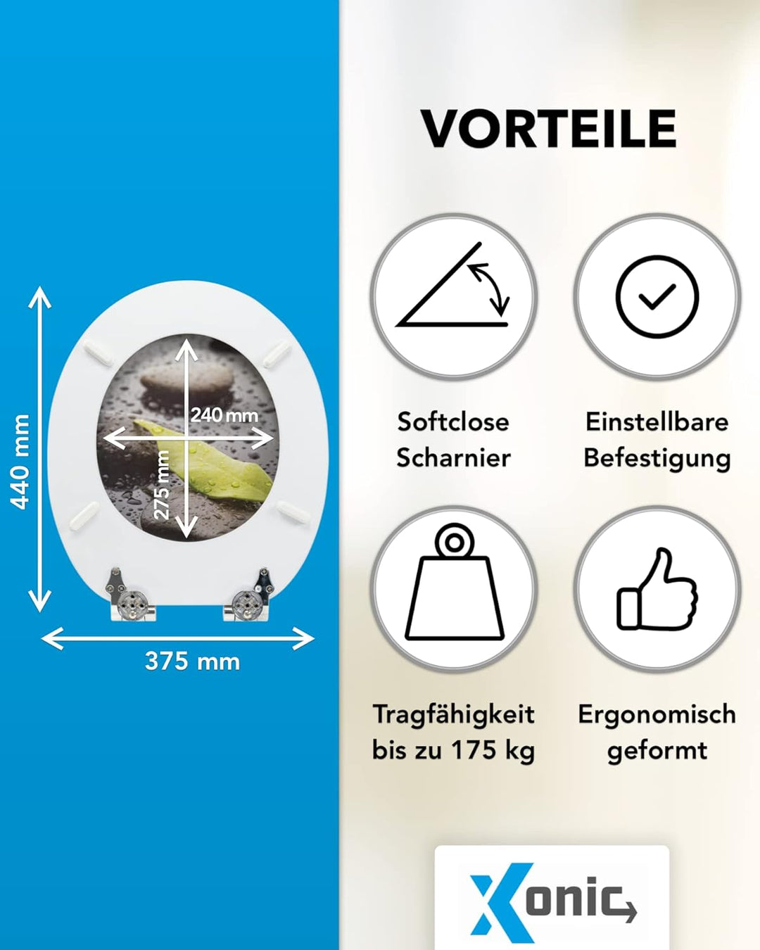 Xonic Design WC-Sitz - Premium Klo-Deckel - Toilettensitz mit Absenkautomatik - hochwertige Klobrill