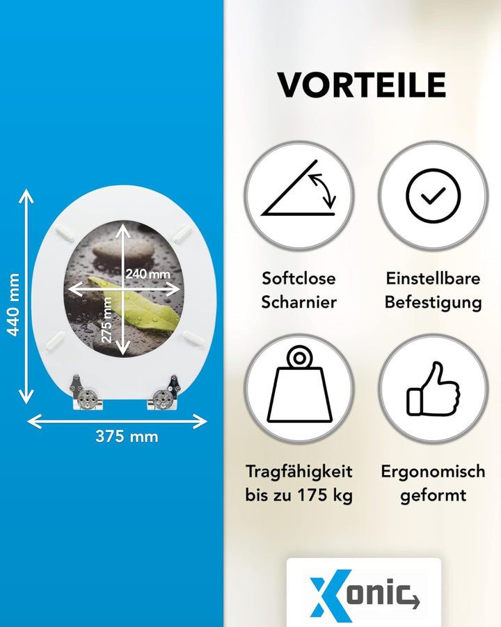 Xonic Design WC-Sitz - Premium Klo-Deckel - Toilettensitz mit Absenkautomatik - hochwertige Klobrill