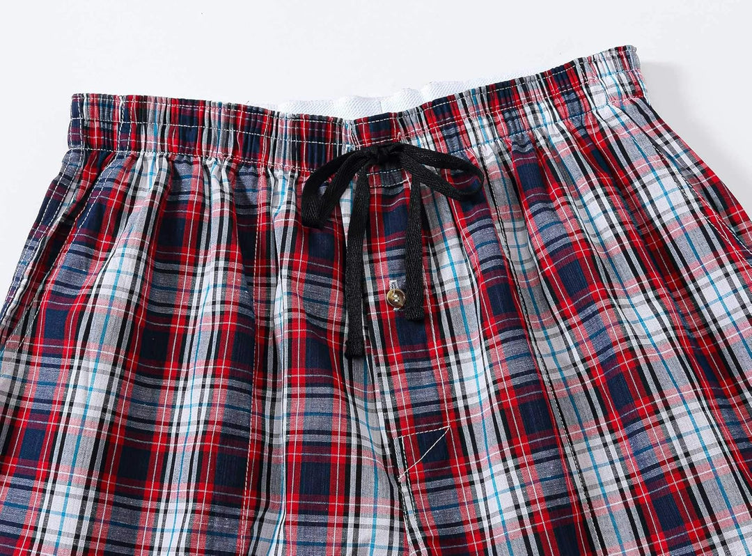 MoFiz Herren Schlafanzughose Baumwolle und Polyester Pyjamahose Lange Karierte Freizeithose Loungeho