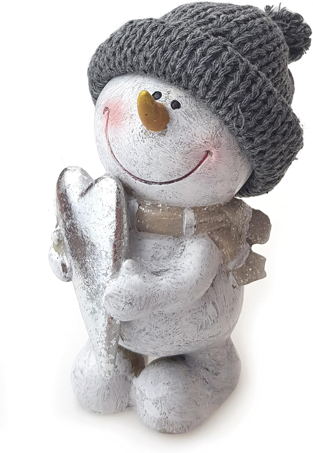 TEMPELWELT Deko Figur Schneemann mit Herz 14 cm, Keramik grau weiss, Dekofigur Schneemannfigur Winte