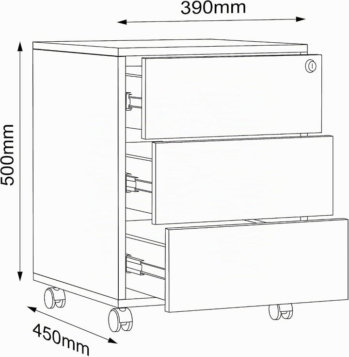 VCM Rollcontainer Beistellcontainer Bürocontainer Rollen rollbar Salia 3 Schublade Tiefe 45 cm Anthr