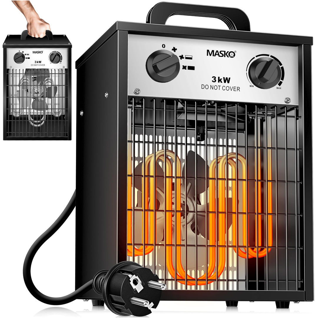 MASKO® Elektroheizer Heizlüfter Bauheizer Keramik Heizstrahler elektrisch Heizgerät mit Thermostat E