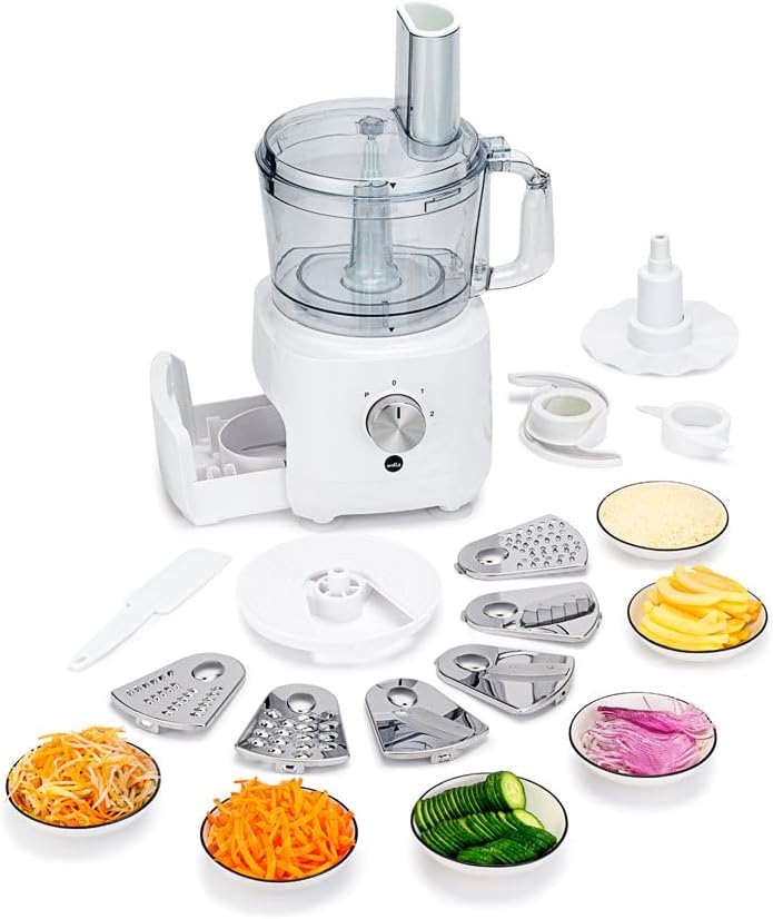 Wilfa Easy Food Processor I 1,2 Liter Behälter I 6 verschiedene Messer I 1.000 Watt I mit Aufbewahru