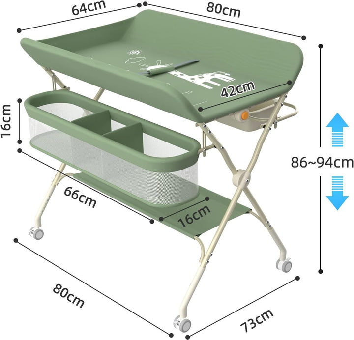 OHMG klappbare Wickelkommode Wickeltisch, Baby Wickelkombi, mit Wickelauflage Sicherheitsgurt und Ab