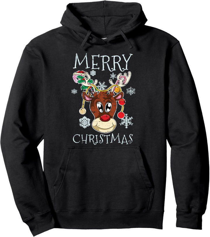 Schneeflocken Weihnachtensgeschenk Rentier Pullover Hoodie