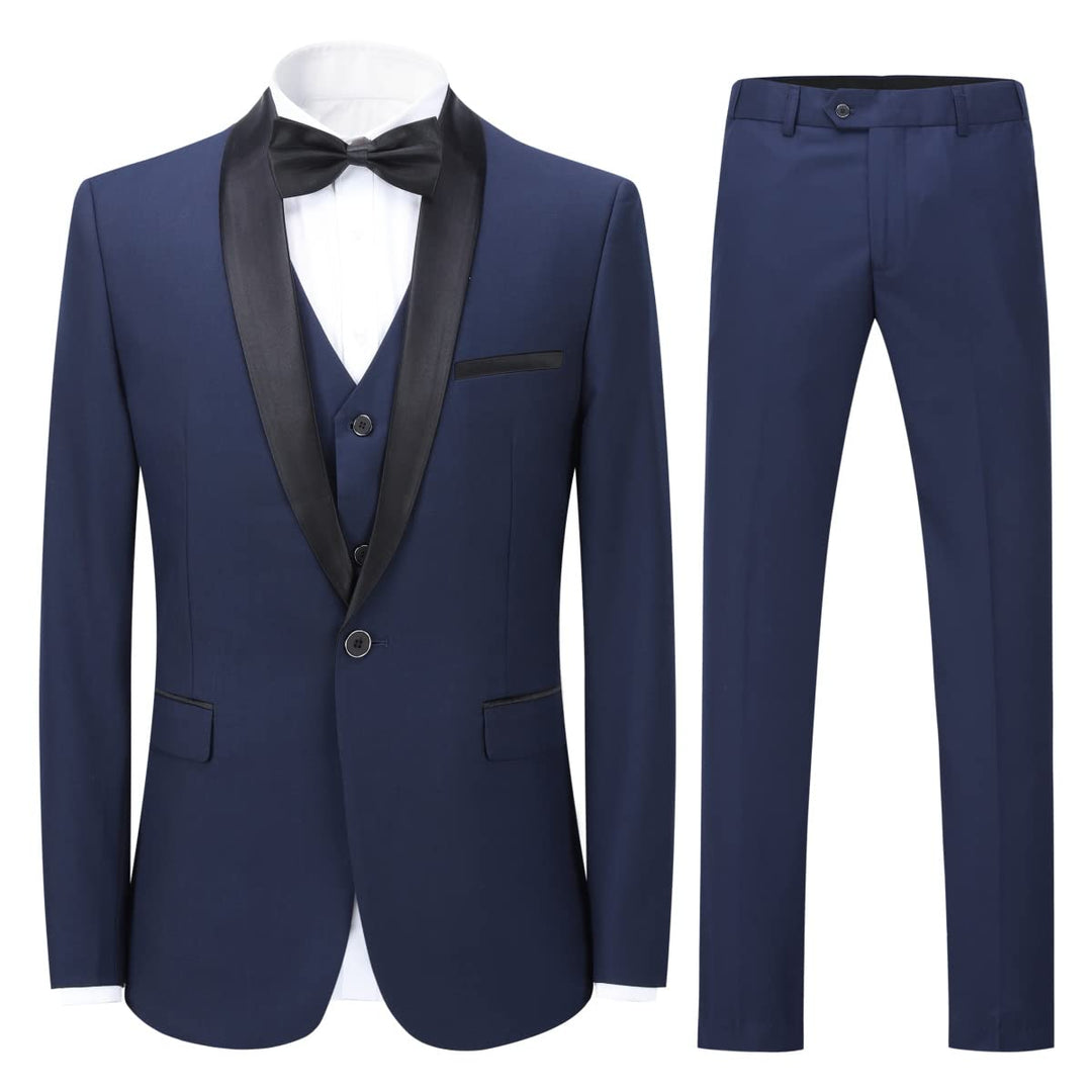 Herren Anzug 3 Teilig Slim Fit Reihe Einfarbig Stoff Business Shawl Kragen Klassisch Tunika, Blau