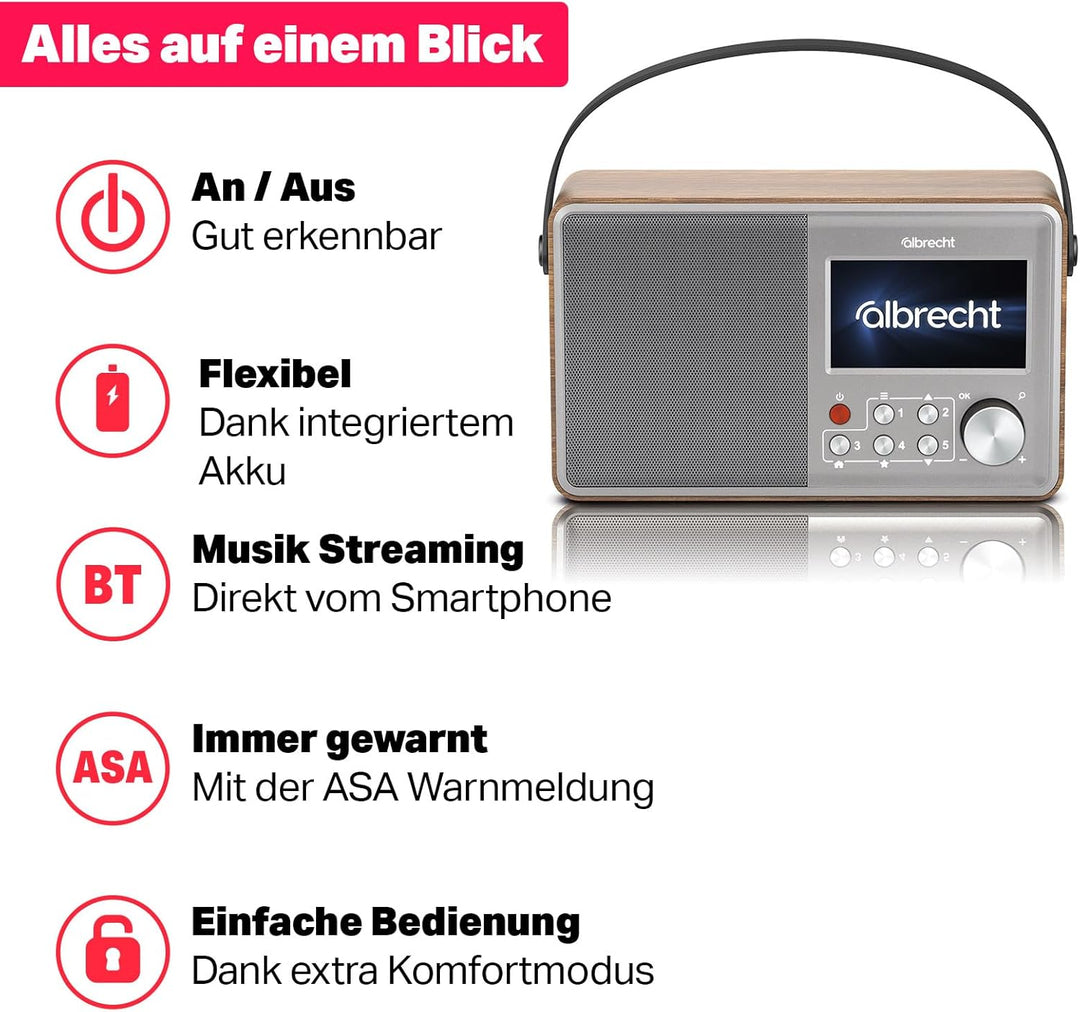 Albrecht DR 862 DAB+ Digitalradio mit UKW | intuitive Handhabung | grosse Schriften | aktivierbarer