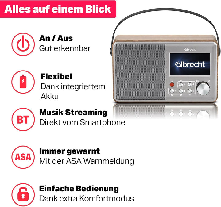 Albrecht DR 862 DAB+ Digitalradio mit UKW | intuitive Handhabung | grosse Schriften | aktivierbarer