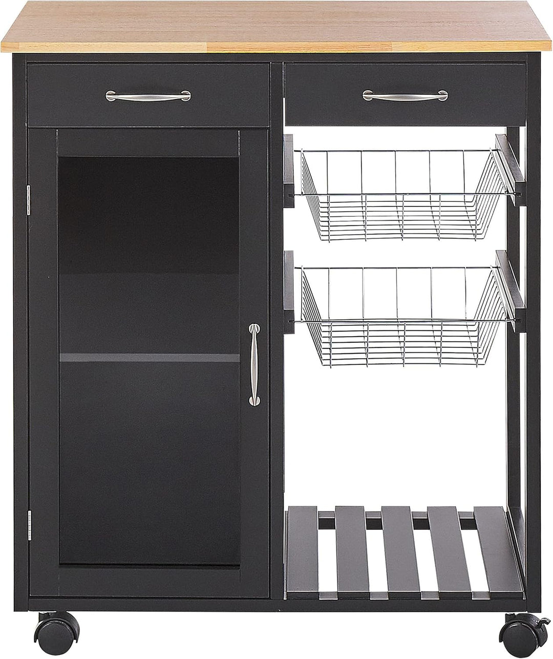 Beliani Servierwagen Holz schwarz mit 2 Schubladen Schrank 2 Metallkörben Rollen Boves