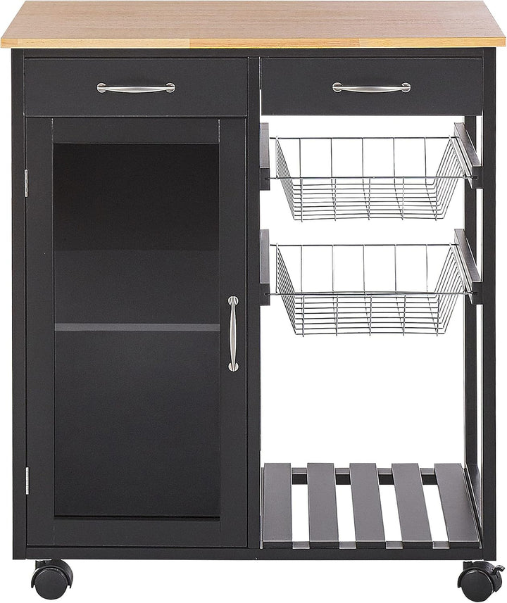 Beliani Servierwagen Holz schwarz mit 2 Schubladen Schrank 2 Metallkörben Rollen Boves