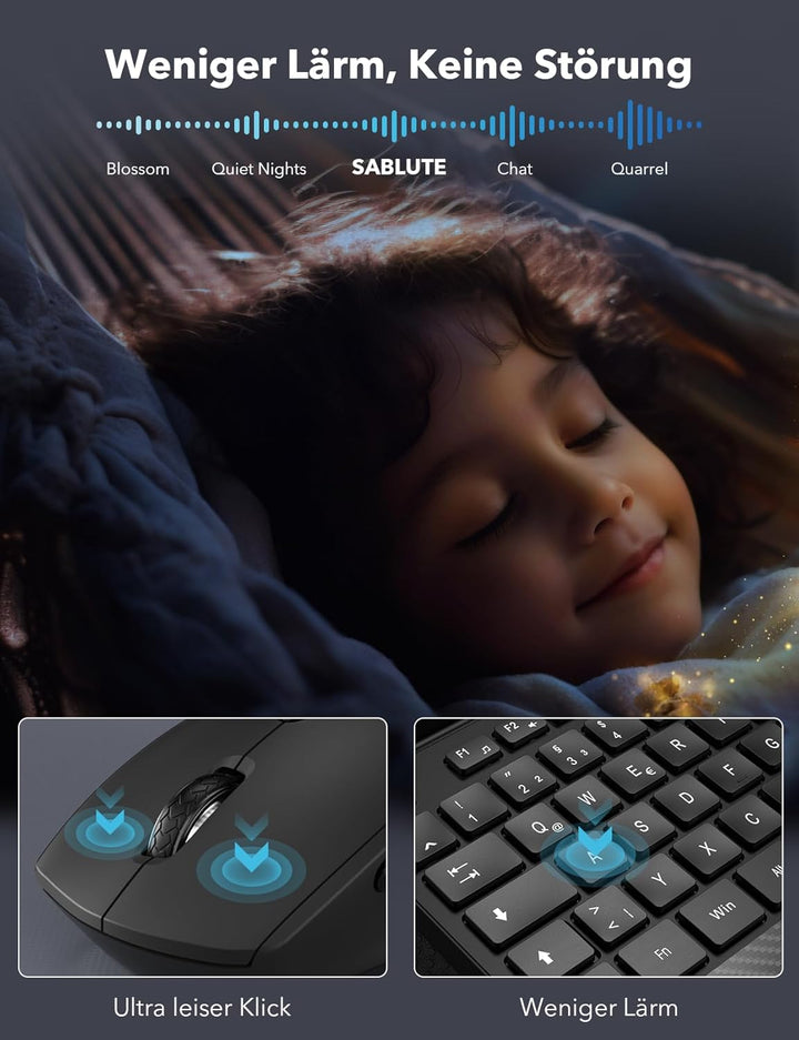 Tastatur Maus Set Kabellos, Ergonomische Tastatur in Voller Grösse mit Handgelenkauflage, Telefonhal