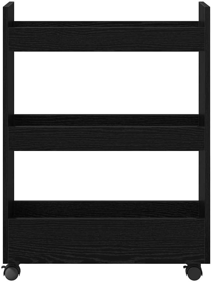 Küchenwagen, schmal, mit Rollen, schmal, Eiche, Schwarz, 60 x 22 x 80 cm