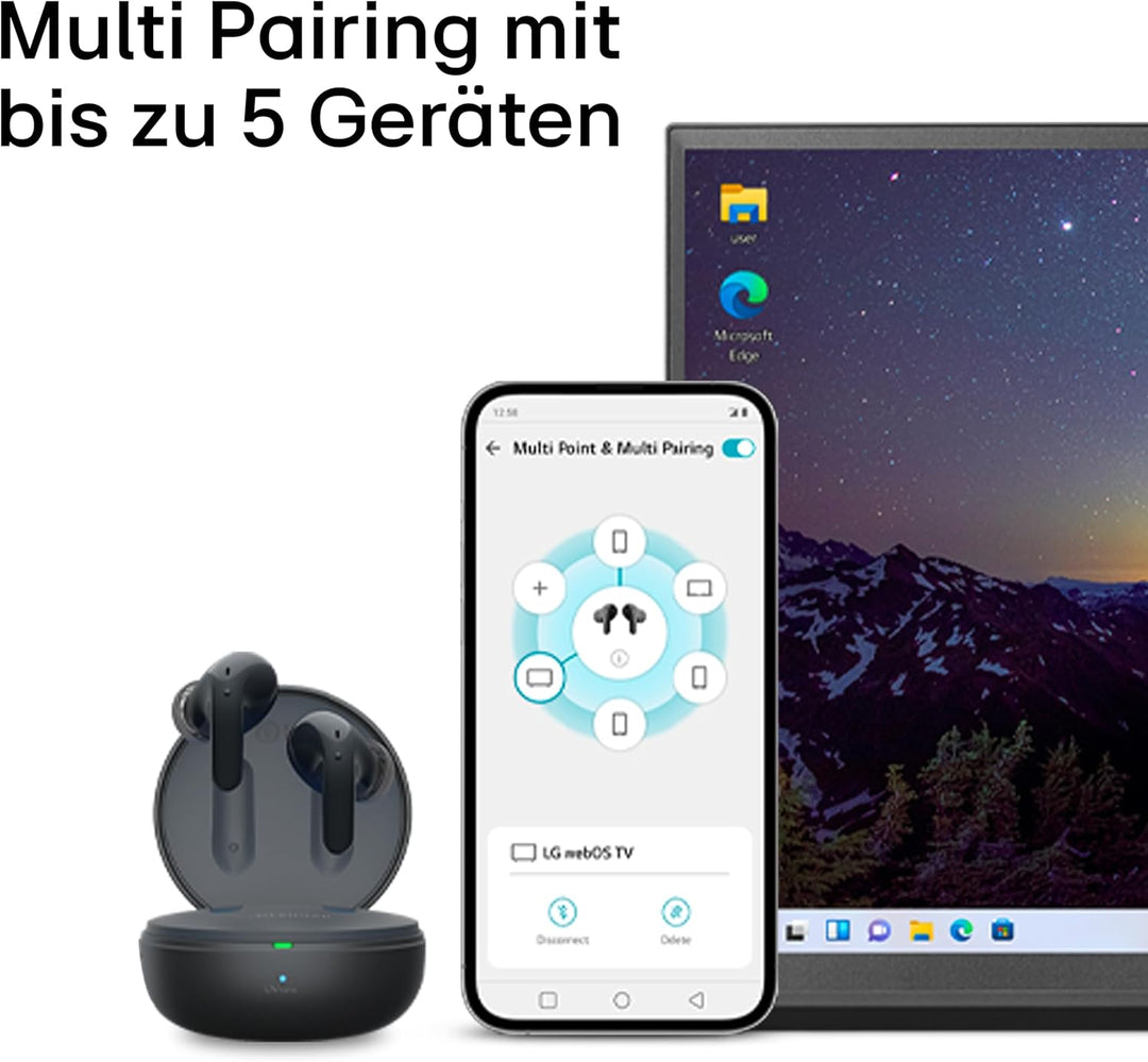 LG TONE Free DT80Q In-Ear Bluetooth Kopfhörer mit Dolby Atmos-Sound, MERIDIAN-Technologie, ANC (Acti