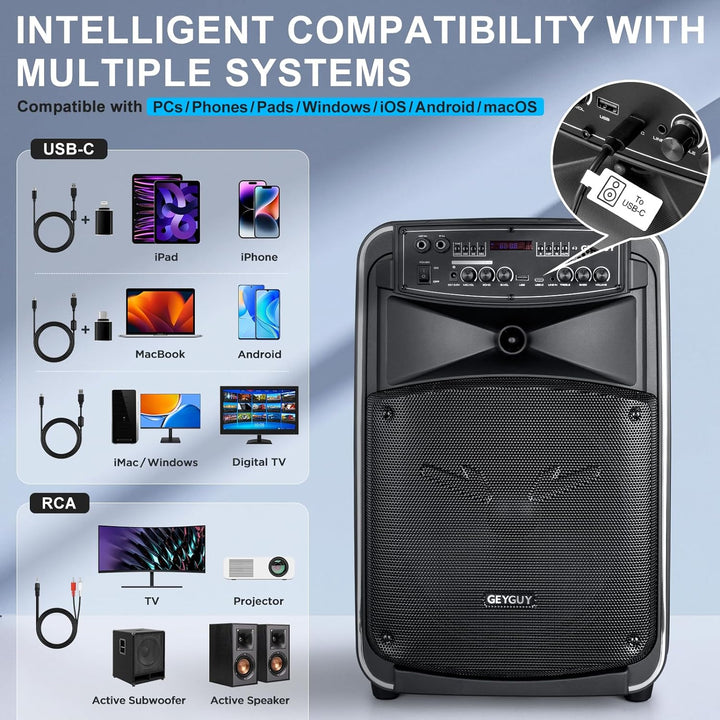 Karaoke Maschine mit 2 kabellosen mikrofonen Kinder 12", Tragbares Bluetooth PA anlage Komplettsets