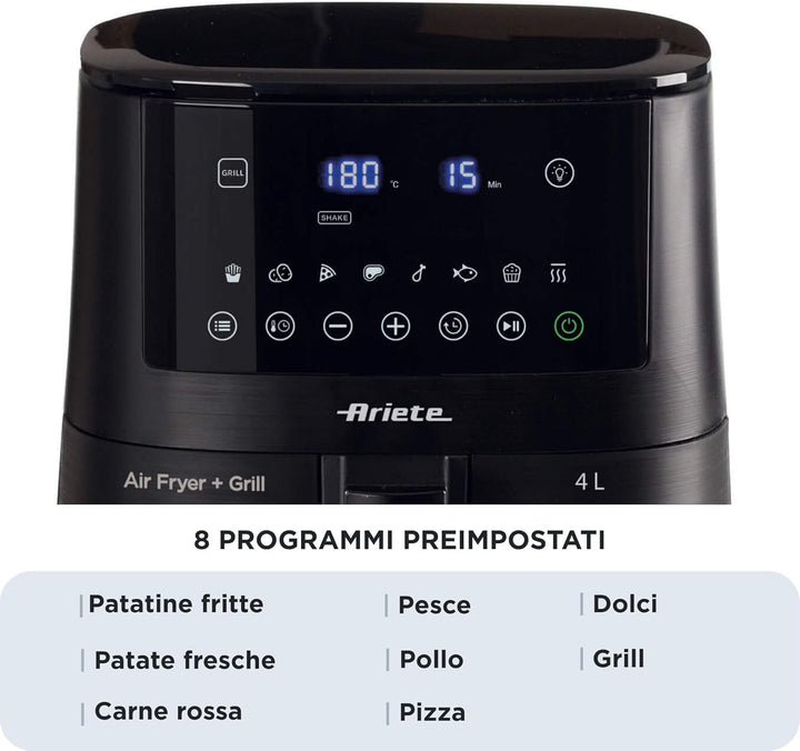 Ariete 4633 4L Heissluftfritteuse, 1400 W, 4L Fassungsvermögen, 9 Programme, Shake- und Grillfunktio