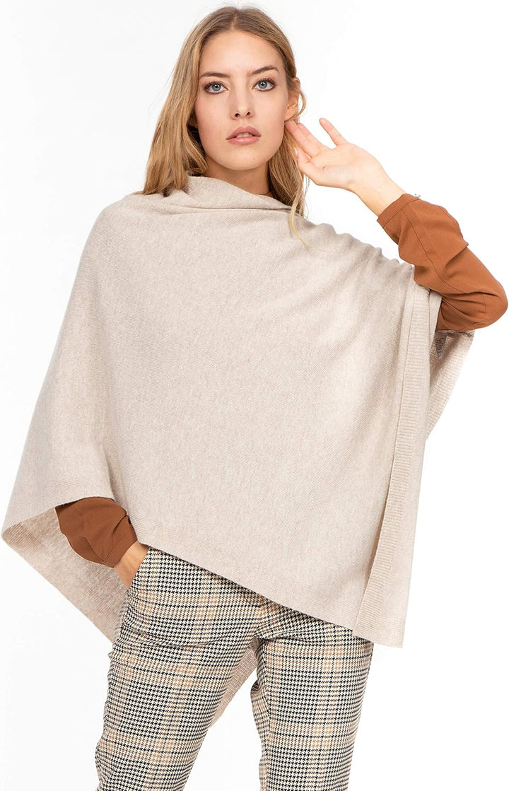 Marine Cashmere - Poncho aus Kaschmir-Mischgewebe für Damen, zart und weich, aus Kaschmir Beige, Bei