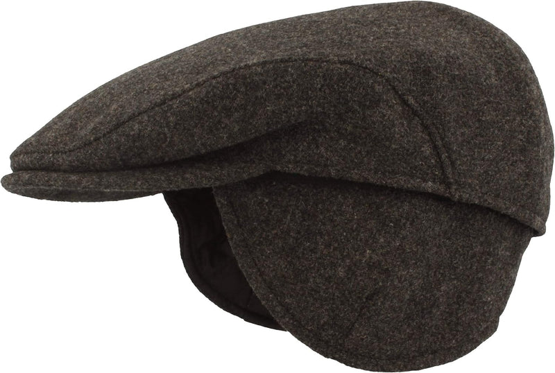 Breiter Herren Winter Schiebermütze mit Ohrenklappen Flatcap Schirmmütze 100% Wolle mit ausklappbare