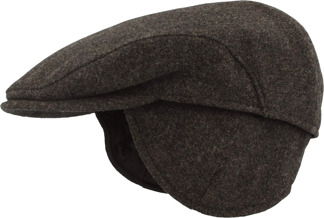 Breiter Herren Winter Schiebermütze mit Ohrenklappen Flatcap Schirmmütze 100% Wolle mit ausklappbare