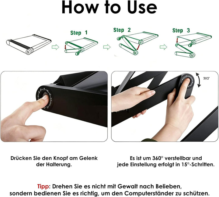 Ideal Swan Laptoptisch, Höhenverstellbar Faltbarer Laptop Ständer, 18,9" Laptop Tisch mit Mausplattf