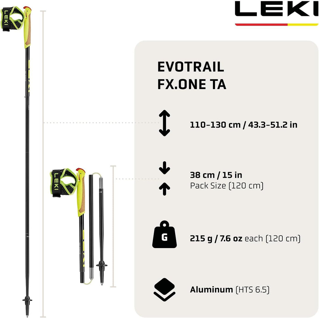 LEKI Evotrail FX.One TA Trailrunning Stöcke Damen & Herren | Aluminium & faltbar | Fixlänge | Ultral