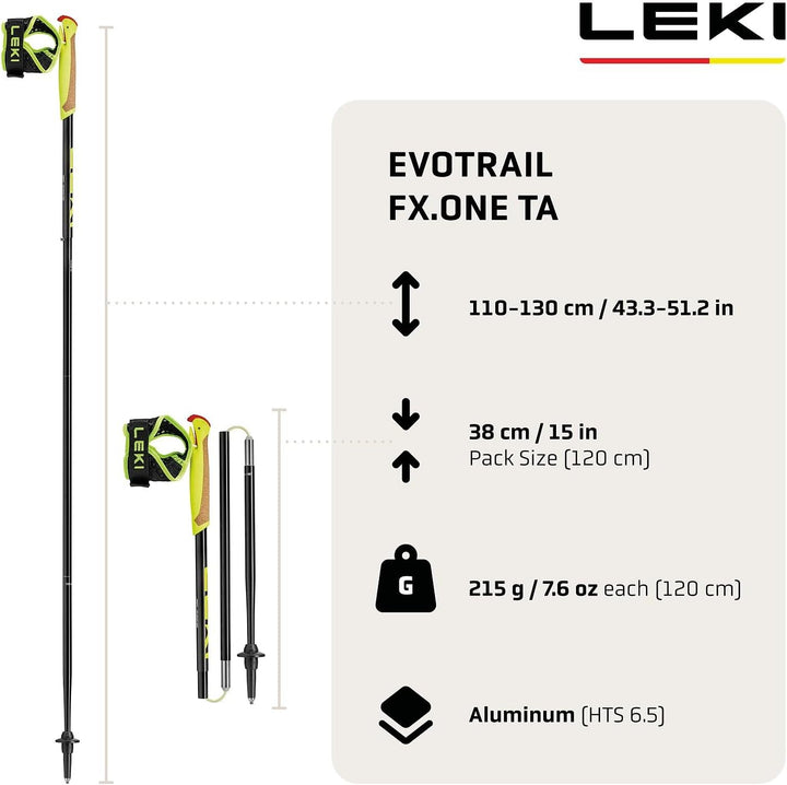 LEKI Evotrail FX.One TA Trailrunning Stöcke Damen & Herren | Aluminium & faltbar | Fixlänge | Ultral