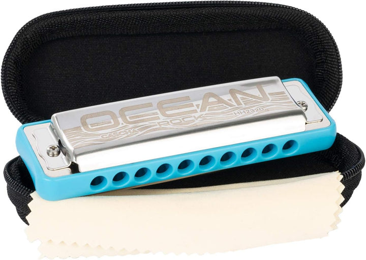 Ocean Rock Blues Harmonica in E, blue (incl. stylish softcase and cleaning cloth) E-Dur blau, E-Dur