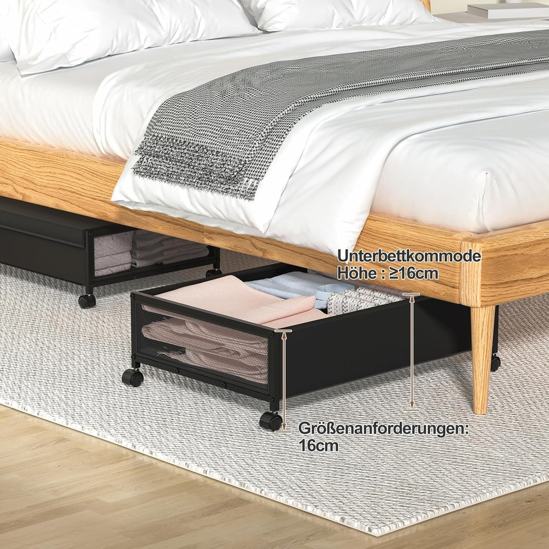 Unterbett Aufbewahrungsbox, 2 Stück Unterbettkommode mit Rollen und Deckel, Metallrahmen Bettkasten