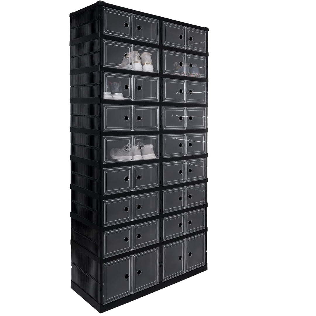 Verda Schuhschrank, Schuhregal und Schuh Organizer aus Kunststoff mit magnetischer Tür, 9 Reihen, fa