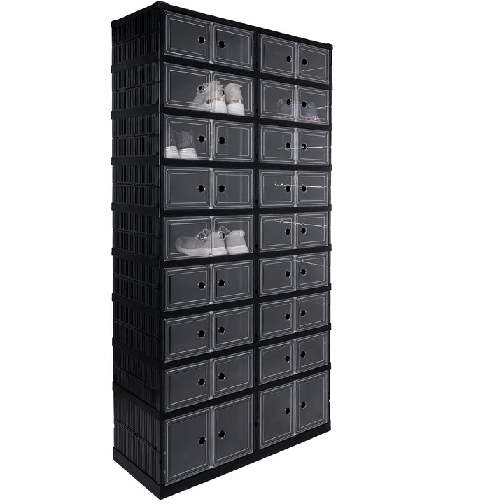 Verda Schuhschrank, Schuhregal und Schuh Organizer aus Kunststoff mit magnetischer Tür, 9 Reihen, fa