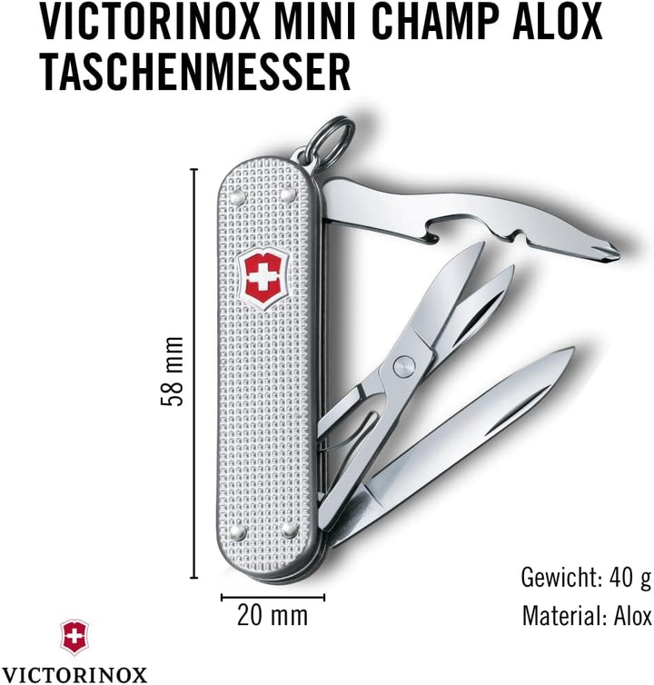 Victorinox Schweizer Taschenmesser, Mini Champ, Swiss Army Knife, Multitool, 14 Funktionen, Brieföff