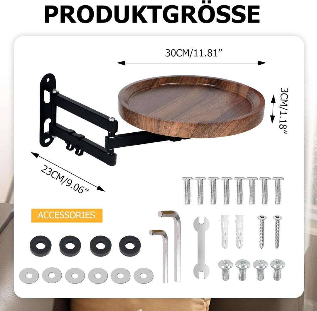 Wandklapptisch Rund, 720° Frei Einstellbar Klapptisch Wand Schreibtisch, 30cm Ausziehbar Tisch Aus H