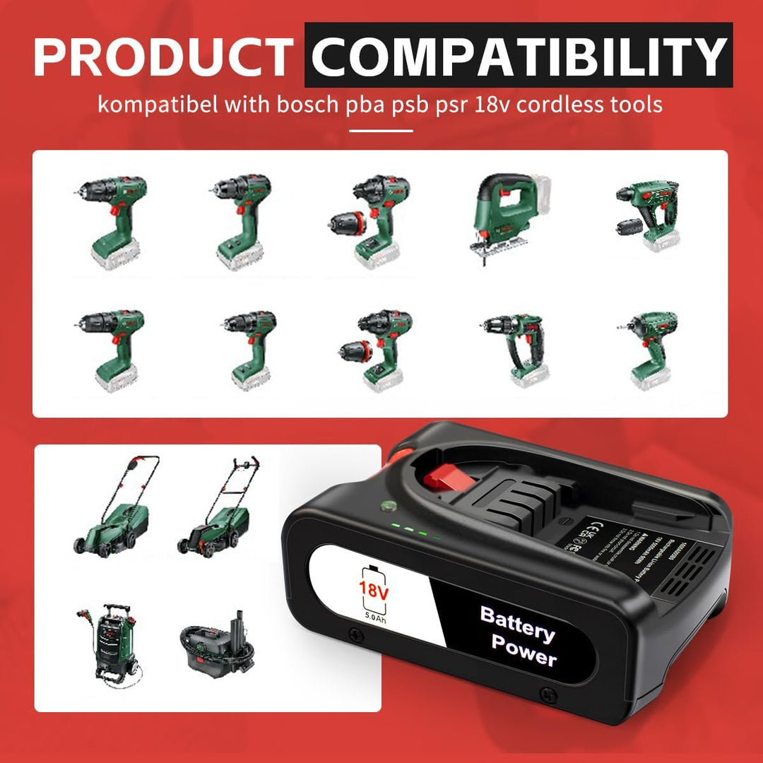 5,0-Ah-Ersatz-Lithium-Ionen-Akku für Bosch 18V PBA, kompatibel mit Allen Bosch 18V PBA-Akkus für all