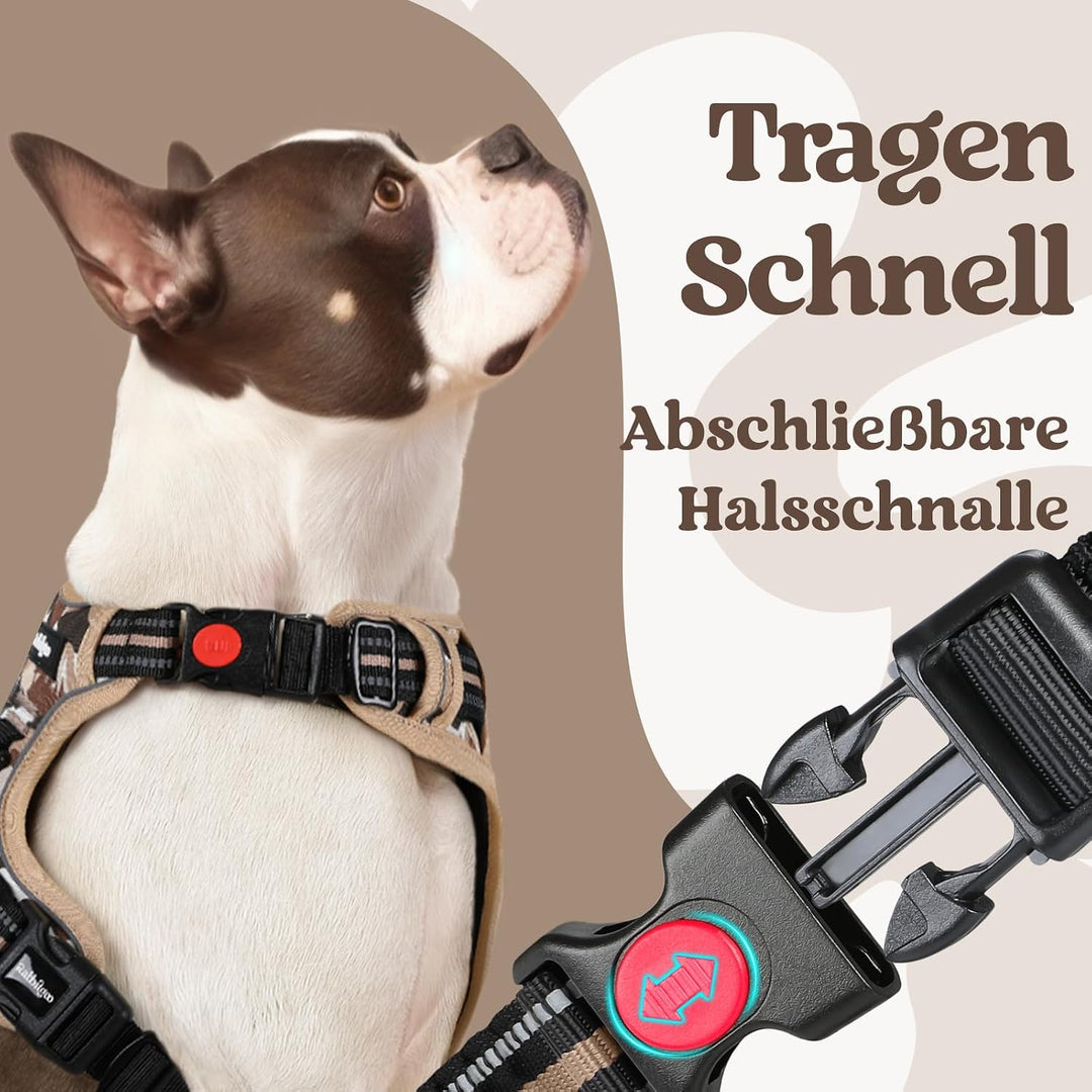 rabbitgoo Hundegeschirr Grosse Hunde Leichtes Anlegen, XL, Bergkhaki | Anti Zug, Ohne Kopfdurchzug,