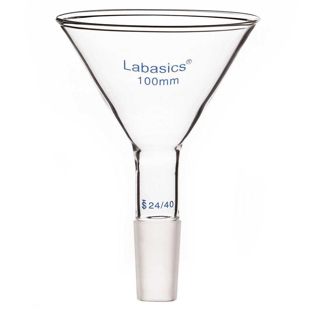 Labasics Pulvertrichter aus Glas mit Kurzem Stiel und 100 mm Spitze O.D. und 24/40 Inner Joint Glass
