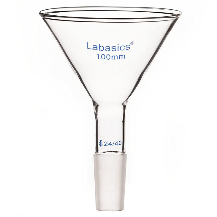 Labasics Pulvertrichter aus Glas mit Kurzem Stiel und 100 mm Spitze O.D. und 24/40 Inner Joint Glass