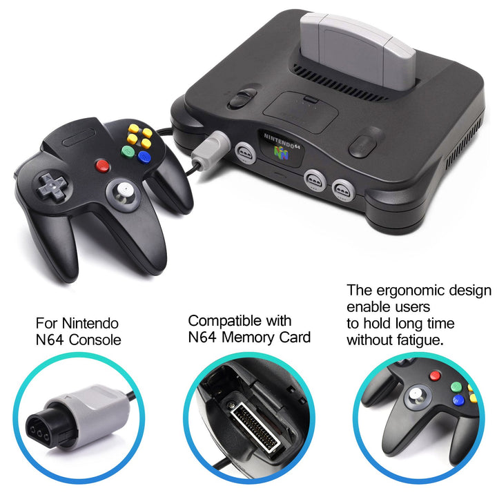 miadore N64 Controller, Kabelgebundener Gamepad Controller Joystick kompatibel mit n64 Konsole (Schw