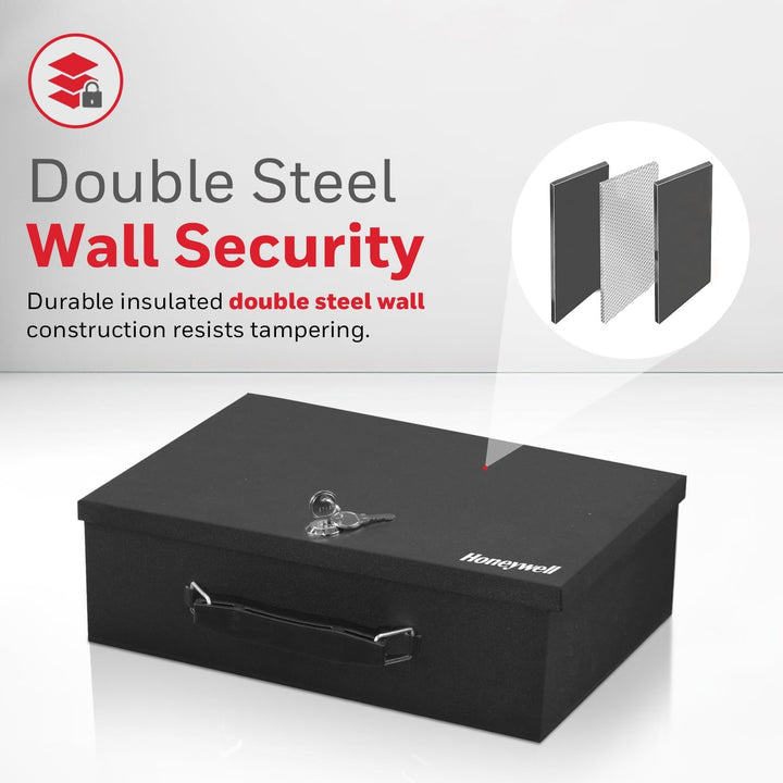 Honeywell 6104 Tresor Feuerhemmender Minisafe Dokumentenkassette, 5 L mit Schlüsselschloss