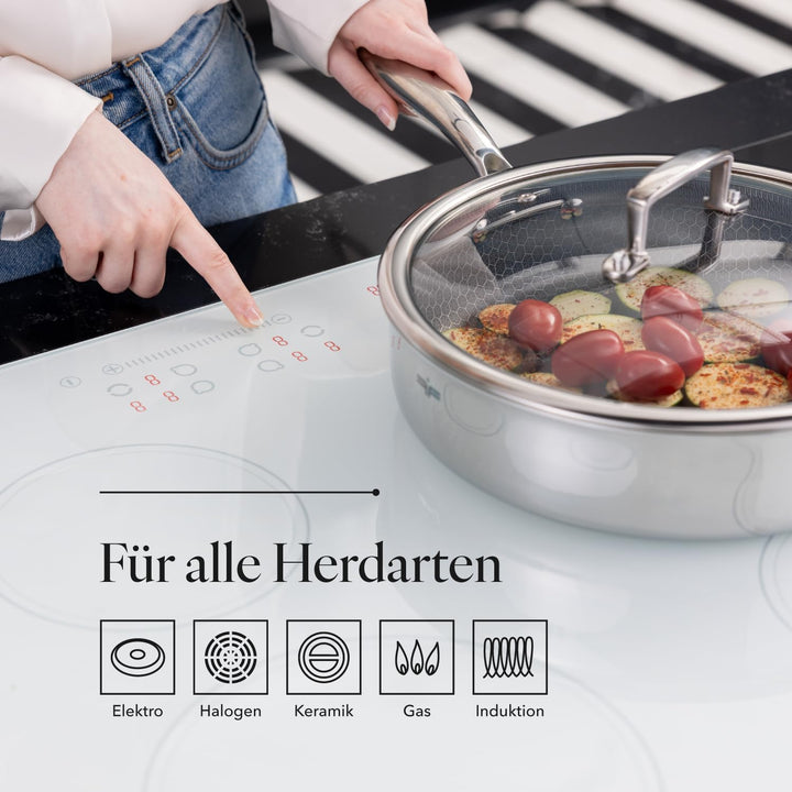 FLORINA Bratpfanne aus Edelstahl Frittierpfanne ARISTO Plus | Pfanne 26 cm - 3,5L | 3-Lagen-Aufbau |
