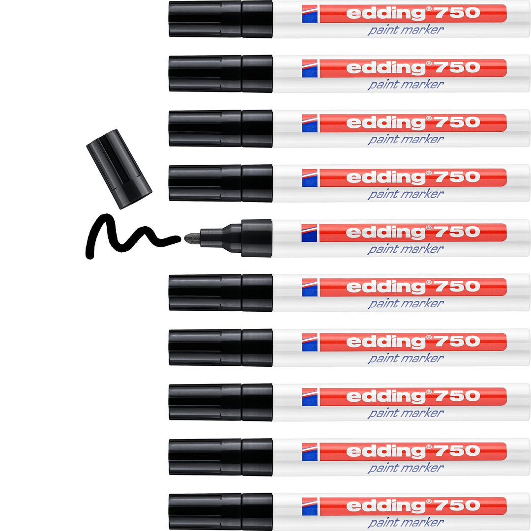 edding 750 Lackmarker - schwarz - 10 Stifte - Rundspitze 2-4 mm - Lackstift zur Markierung und Besch