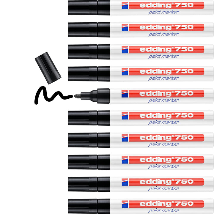 edding 750 Lackmarker - schwarz - 10 Stifte - Rundspitze 2-4 mm - Lackstift zur Markierung und Besch