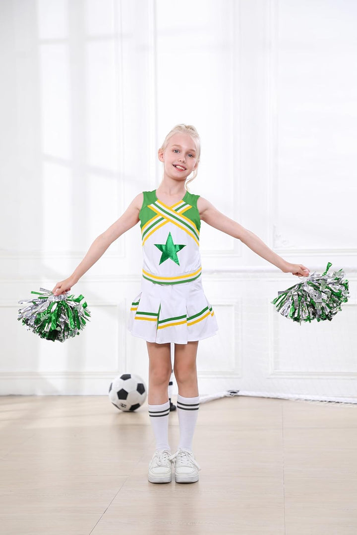 LOLANTA Mädchen Karneval Kostüm, Cheerleader kleid mit Pompoms und Socken, Mittelschule Cheerleading